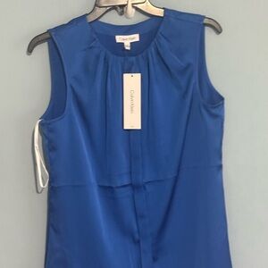 Calvin Klein Blue Tie Front Bib Collar Blouse